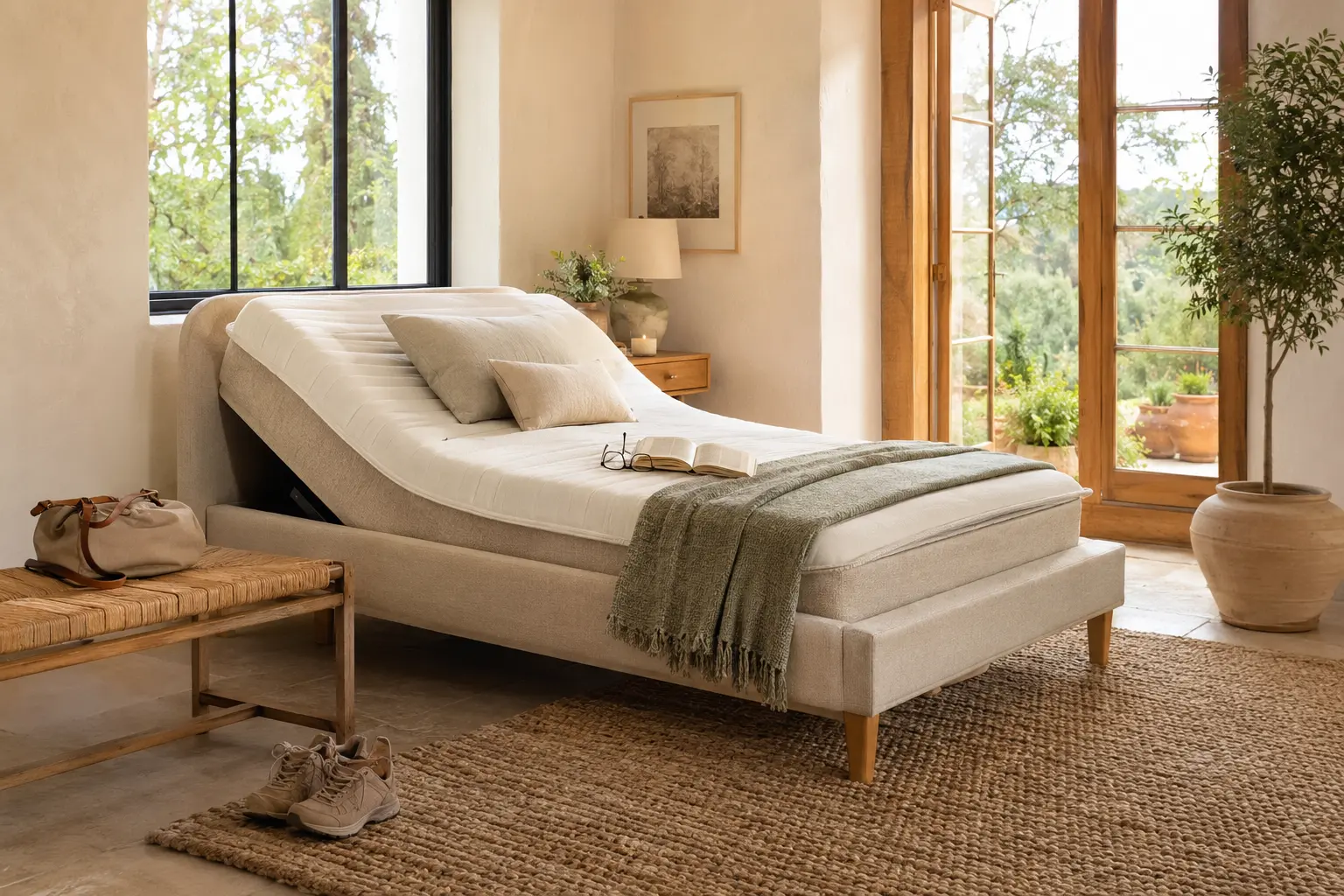 Bright bedroom arranged for reading and active life