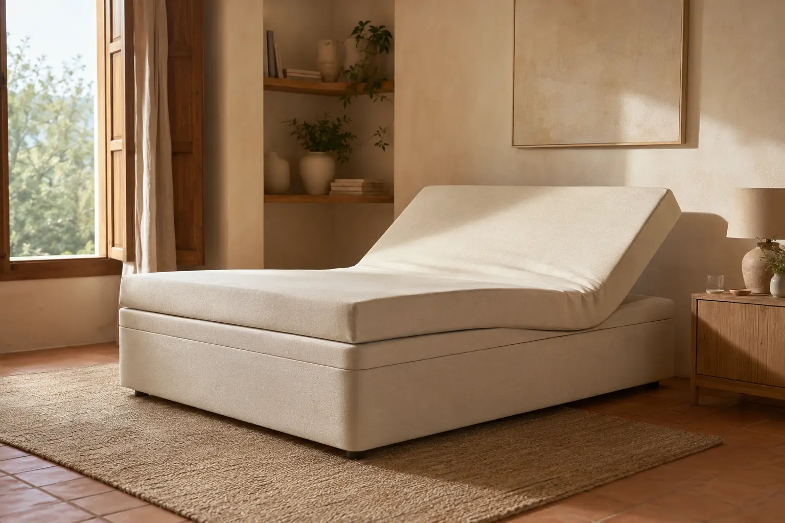 Upholstered storage bed with adjustable surface