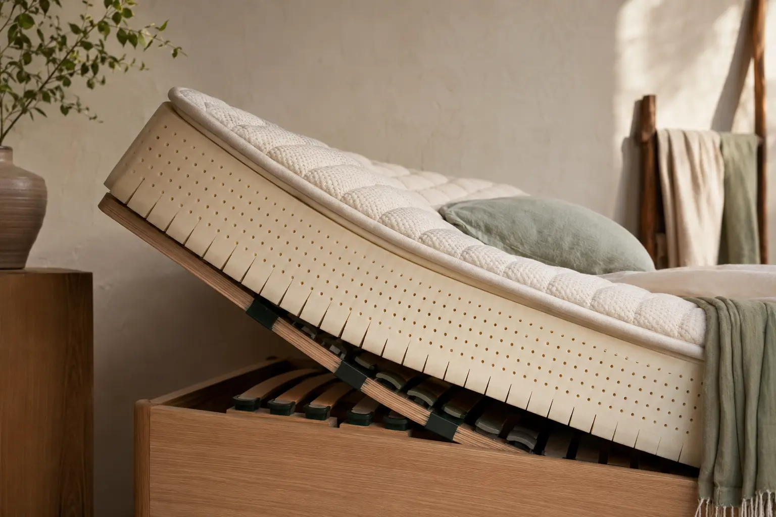 Flexible latex mattress on an adjustable base