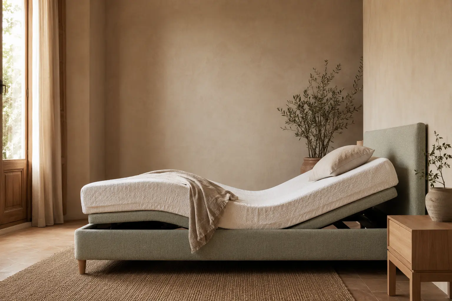 Side view of a supported adjustable-bed position