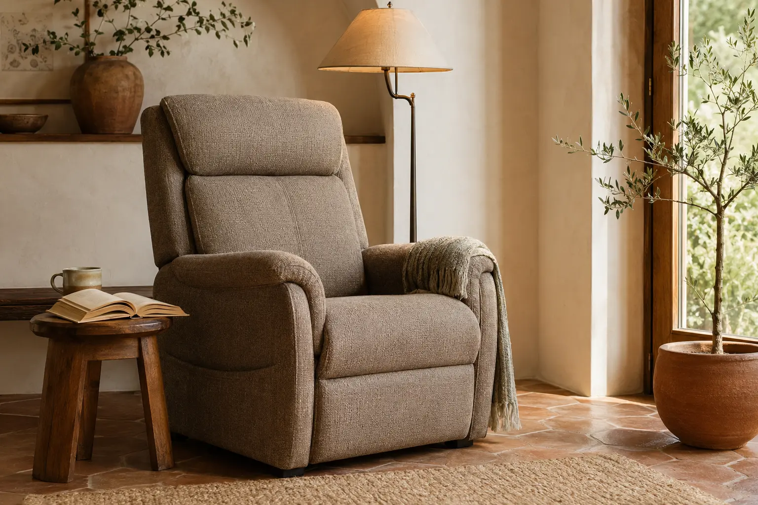 Sillón relax doméstico en un rincón cálido de lectura