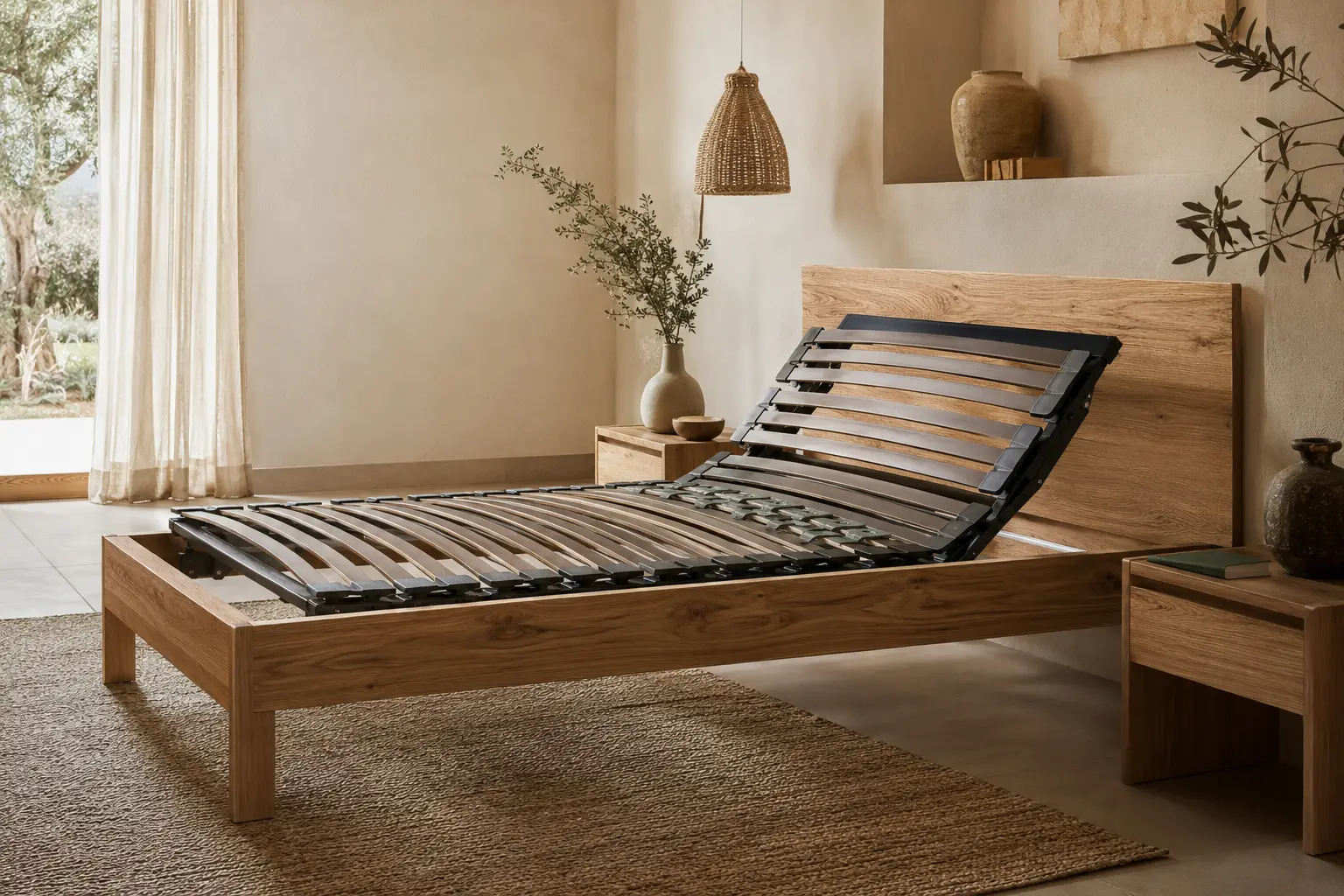 Somier articulado de lamas integrado en una cama de madera
